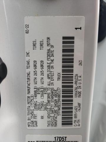 5TFNA5EC5NX003137 - 2022 TOYOTA TUNDRA CREWMAX PLATINUM Weiß Foto 12