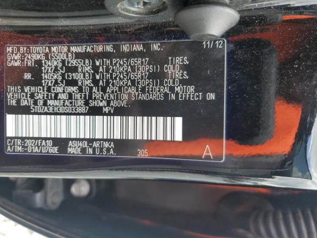 5TDZA3EH3DS033887 - 2013 TOYOTA HIGHLANDER BASE Schwarz Foto 12