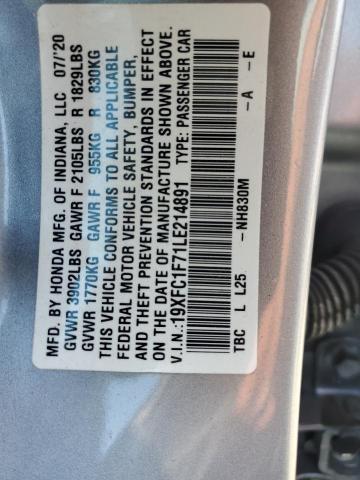 19XFC1F71LE214891 - 2020 HONDA CIVIC EXL SILVER photo 12