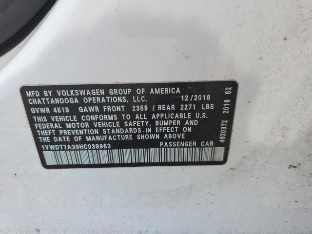 1VWDT7A39HC039963 - 2017 VOLKSWAGEN PASSAT R-LINE თეთრი ფოტო 13