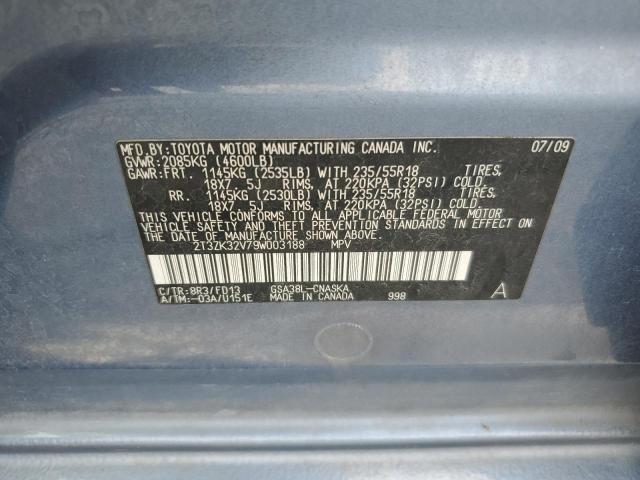 2T3ZK32V79W003188 - 2009 TOYOTA RAV4 SPORT BLUE photo 12