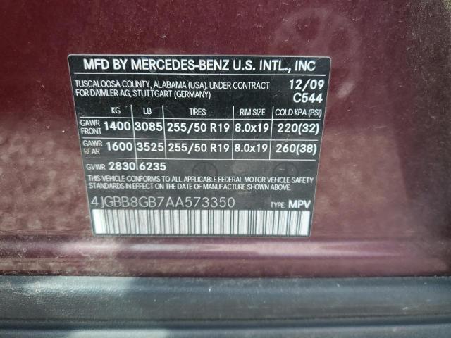4JGBB8GB7AA573350 - 2010 MERCEDES-BENZ ML 350 4MATIC RED photo 13