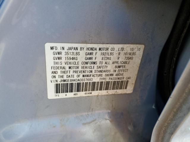 JHMGE8H43AC037693 - 2010 HONDA FIT SPORT BLUE photo 13