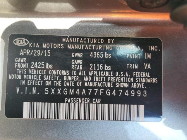 5XXGM4A77FG474993 - 2015 KIA OPTIMA LX GRAY photo 12