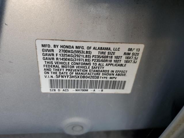 5FNYF3H5XDB042038 - 2013 HONDA PILOT EXL Silber Foto 13