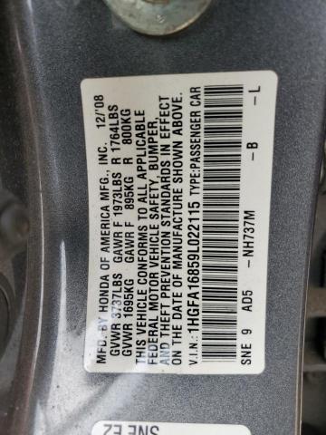 1HGFA16859L022115 - 2009 HONDA CIVIC EX GRAY photo 12