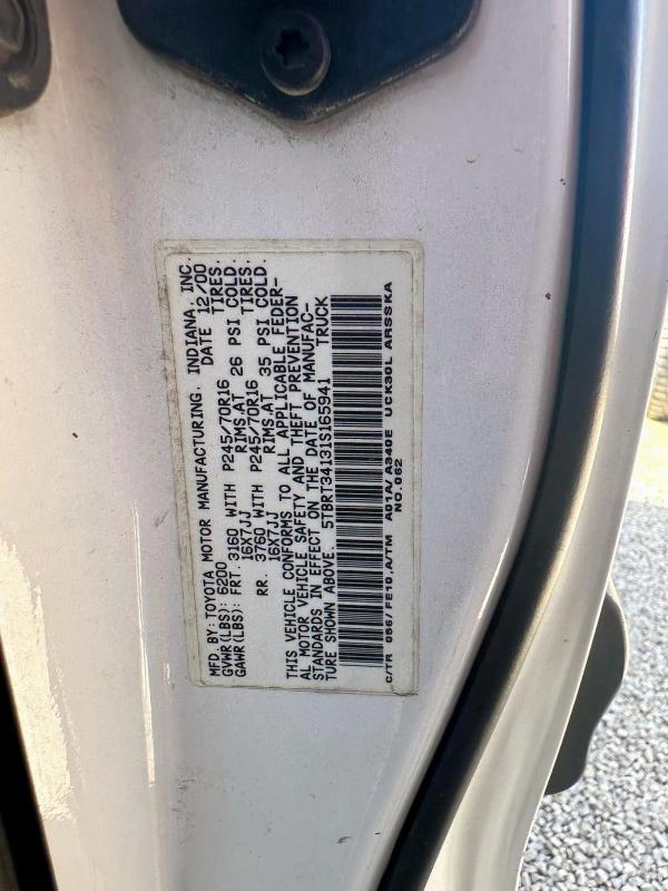 5TBRT34131S165941 - 2001 TOYOTA TUNDRA ACCESS CAB 白色 照片 10