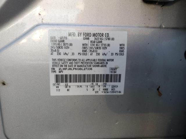 2LMPJ8LP6GBL27336 - 2016 LINCOLN MKX RESERVE Gümüş foto 13