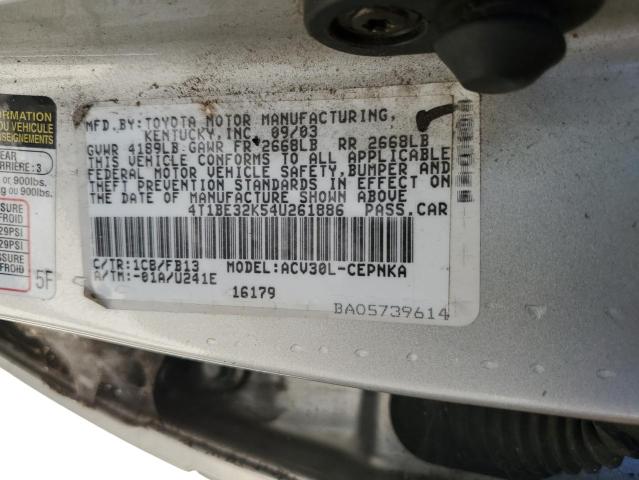 4T1BE32K54U261886 - 2004 TOYOTA CAMRY LE SILVER photo 12