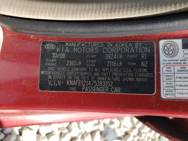 KNAFE121475383152 - 2007 KIA SPECTRA EX BURGUNDY photo 12