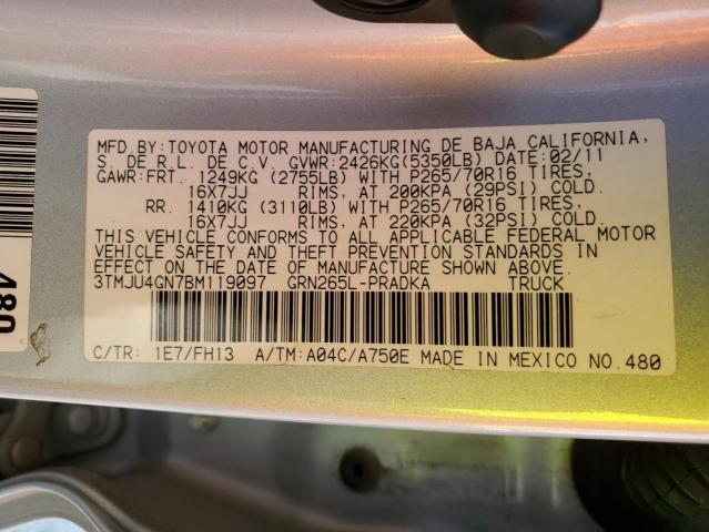 3TMJU4GN7BM119097 - 2011 TOYOTA TACOMA DOUBLE CAB PRERUNNER GRAY photo 12