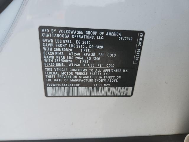 1V2WR2CA4KC548681 - 2019 VOLKSWAGEN ATLAS SE 白色 照片 13