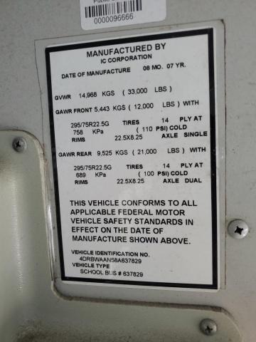 4DRBWAAN58A637829 - 2008 IC CORPORATION 3000 ყვითელი ფოტო 10