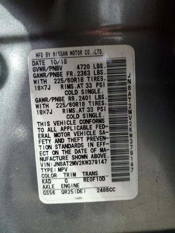 JN8AT2MV2KW379147 - 2019 NISSAN ROGUE S GRAY photo 13