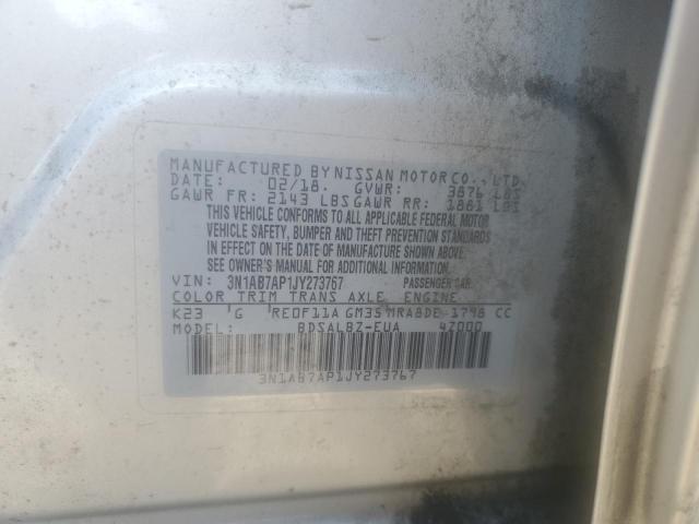 3N1AB7AP1JY273767 - 2018 NISSAN SENTRA S SILVER photo 13