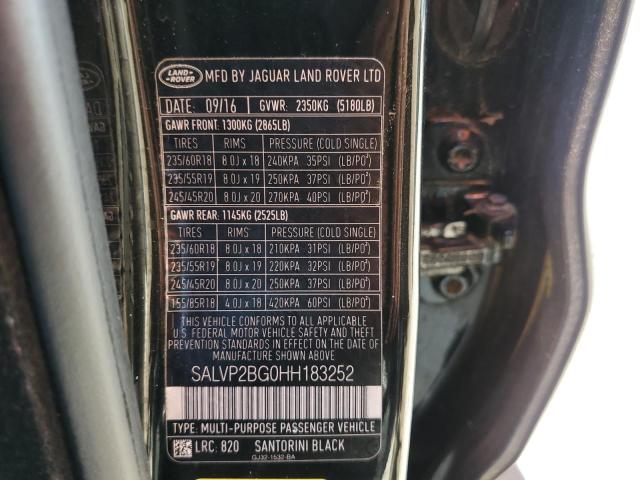 SALVP2BG0HH183252 - 2017 LAND ROVER RANGE ROVE SE BLACK photo 13