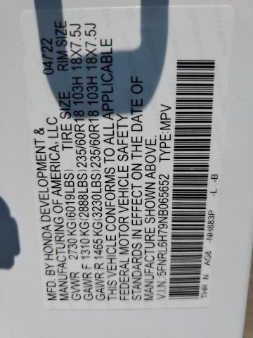 5FNRL6H79NB065652 - 2022 HONDA ODYSSEY EXL თეთრი ფოტო 13