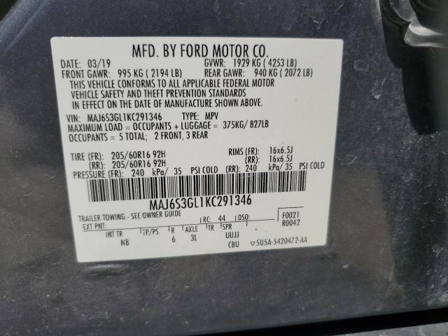 MAJ6S3GL1KC291346 - 2019 FORD ECOSPORT SE გრაფიტი ფოტო 14