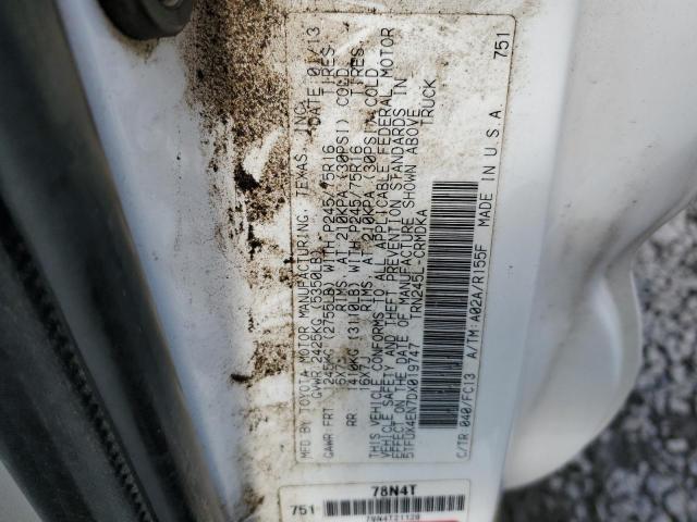 5TFUX4EN7DX019747 - 2013 TOYOTA TACOMA ACCESS CAB თეთრი ფოტო 12