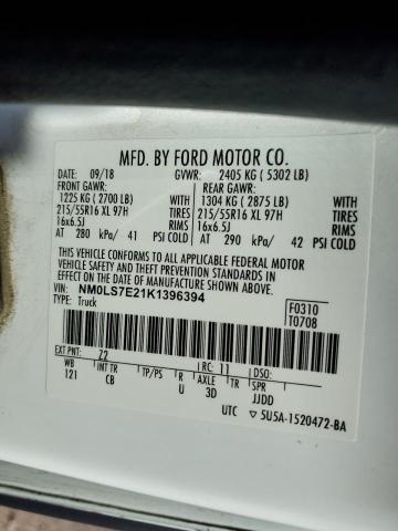 NM0LS7E21K1396394 - 2019 FORD TRANSIT CONNECT XL Weiß Foto 13