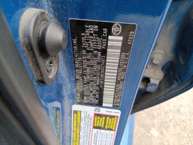 4T1B11HK1KU214973 - 2019 TOYOTA CAMRY L BLUE photo 12