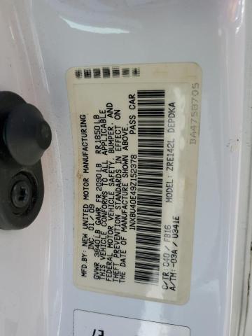 1NXBU40E49Z152378 - 2009 TOYOTA COROLLA BASE თეთრი ფოტო 12