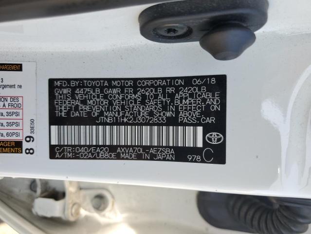 JTNB11HK2J3072833 - 2018 TOYOTA CAMRY L أبيض صورة 12