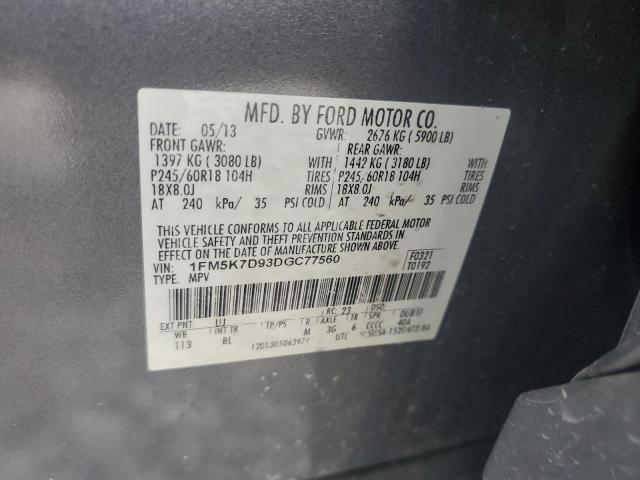 1FM5K7D93DGC77560 - 2013 FORD EXPLORER XLT Graphite photo 13