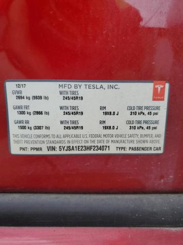 5YJSA1E23HF234071 - 2017 TESLA MODEL S RED photo 12
