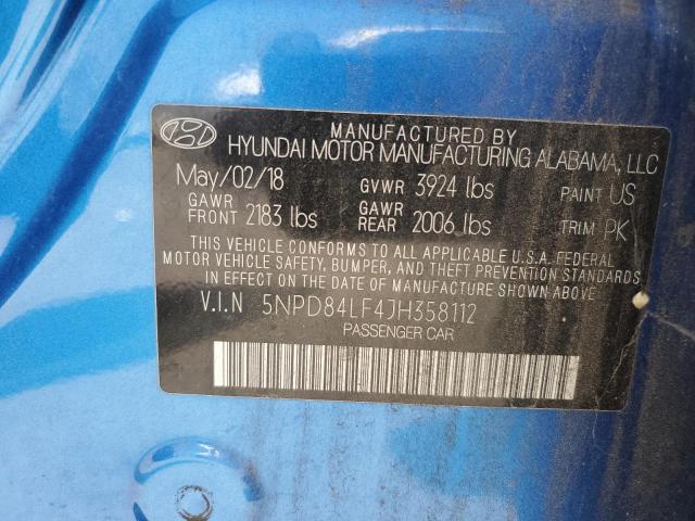 5NPD84LF4JH358112 - 2018 HYUNDAI ELANTRA SEL BLUE photo 12