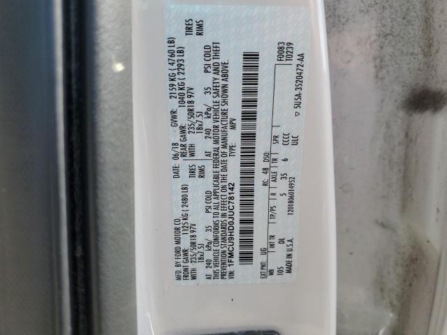 1FMCU9HD0JUC78142 - 2018 FORD ESCAPE SEL 白色 照片 13