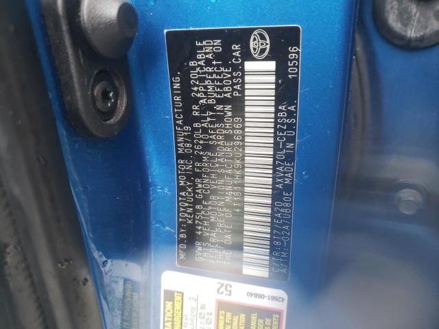 4T1B11HK9KU296869 - 2019 TOYOTA CAMRY L BLUE photo 12