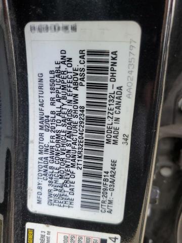2T1KR32E04C292348 - 2004 TOYOTA COROLLA MA XR BLACK photo 12