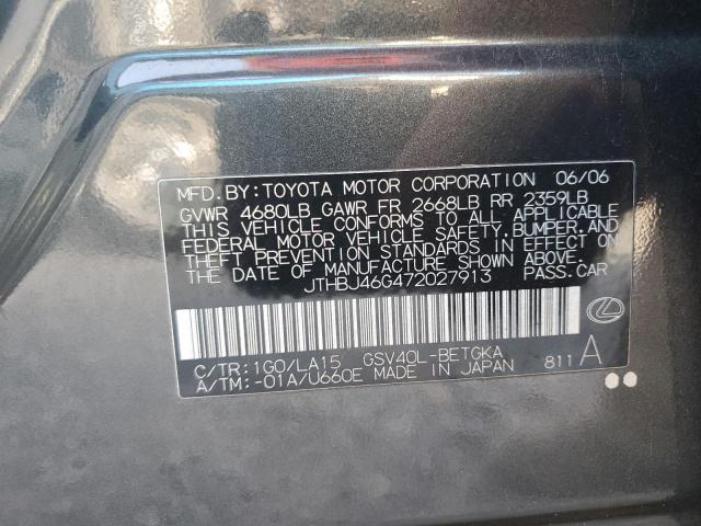 JTHBJ46G472027913 - 2007 LEXUS ES 350 BLACK photo 12