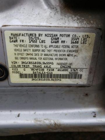 3N1CB51D35L565541 - 2005 NISSAN SENTRA 1.8 SILVER photo 13