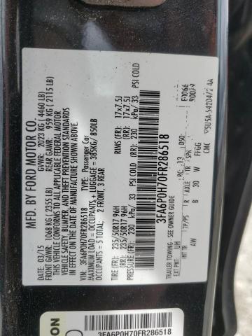 3FA6P0H70FR286518 - 2015 FORD FUSION SE BLACK photo 12