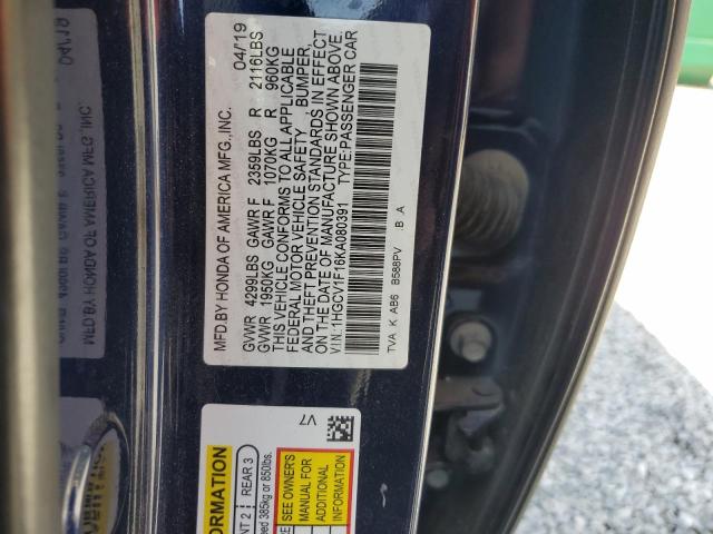 1HGCV1F16KA080391 - 2019 HONDA ACCORD LX BLUE photo 12