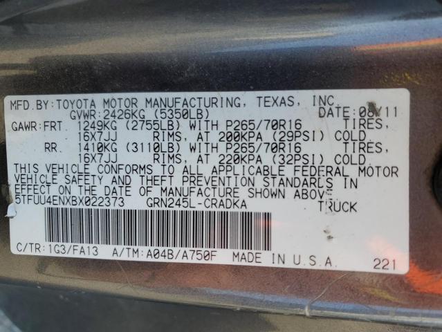 5TFUU4ENXBX022373 - 2011 TOYOTA TACOMA ACCESS CAB Графитовый фото 12