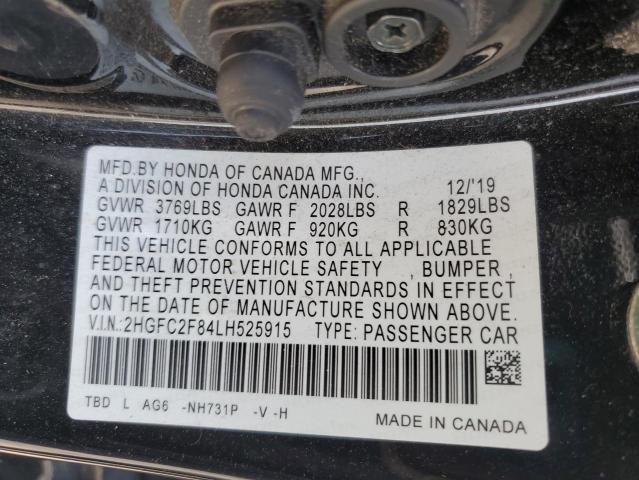 2HGFC2F84LH525915 - 2020 HONDA CIVIC SPORT BLACK photo 12