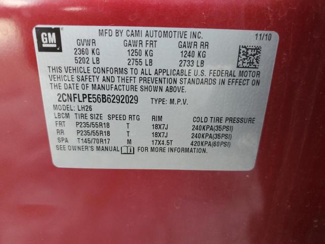 2CNFLPE56B6292029 - 2011 CHEVROLET EQUINOX LT RED photo 14