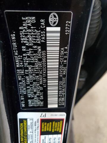 4T1BF1FK0CU096095 - 2012 TOYOTA CAMRY BASE BLACK photo 12