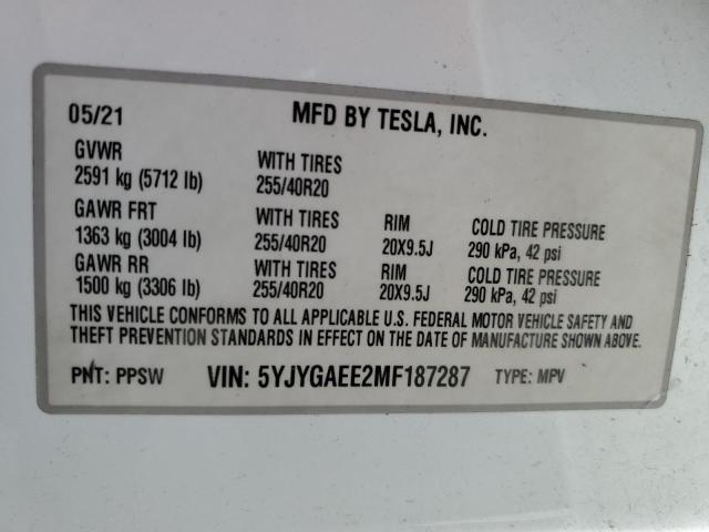 5YJYGAEE2MF187287 - 2021 TESLA MODEL Y WHITE photo 12