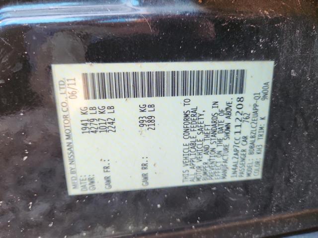 1N4AL2AP7CC112208 - 2012 NISSAN ALTIMA BASE Czarny zdjęcie 12