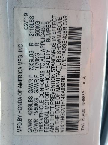 1HGCV1F14KA056784 - 2019 HONDA ACCORD LX 白色 照片 12