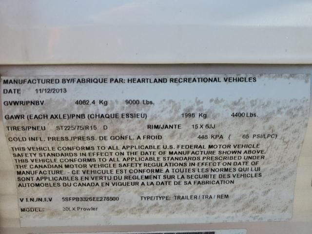 5SFPB3326EE278500 - 2014 HEART LAND PROWLER 白色 照片 10