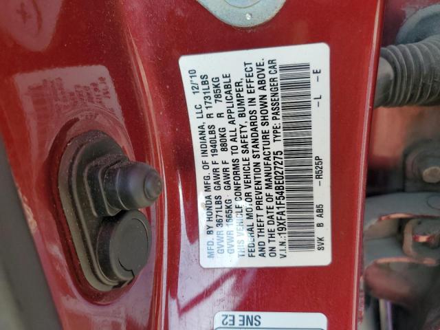 19XFA1F54BE027275 - 2011 HONDA CIVIC LX RED photo 13