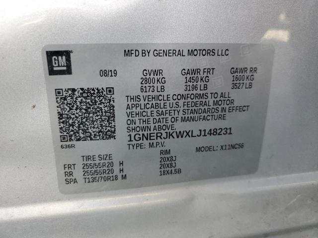 1GNERJKWXLJ148231 - 2020 CHEVROLET TRAVERSE RS SILVER photo 14