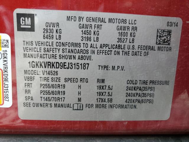 1GKKVRKD9EJ315187 - 2014 GMC ACADIA SLT-1 RED photo 13