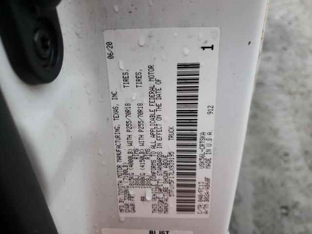 5TFUY5F17LX939195 - 2020 TOYOTA TUNDRA DOUBLE CAB SR/SR5 WHITE photo 10