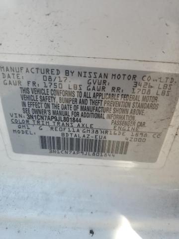 3N1CN7AP9JL801844 - 2018 NISSAN VERSA S WHITE photo 12